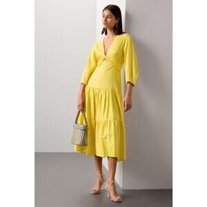 DEREK LAM COLLECTIVE Yellow V-Neck Hourglass Twist Front Tiered Mini Dress 36